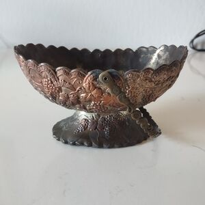 Antique Silver Plated Small footed Basket Daruma Japan